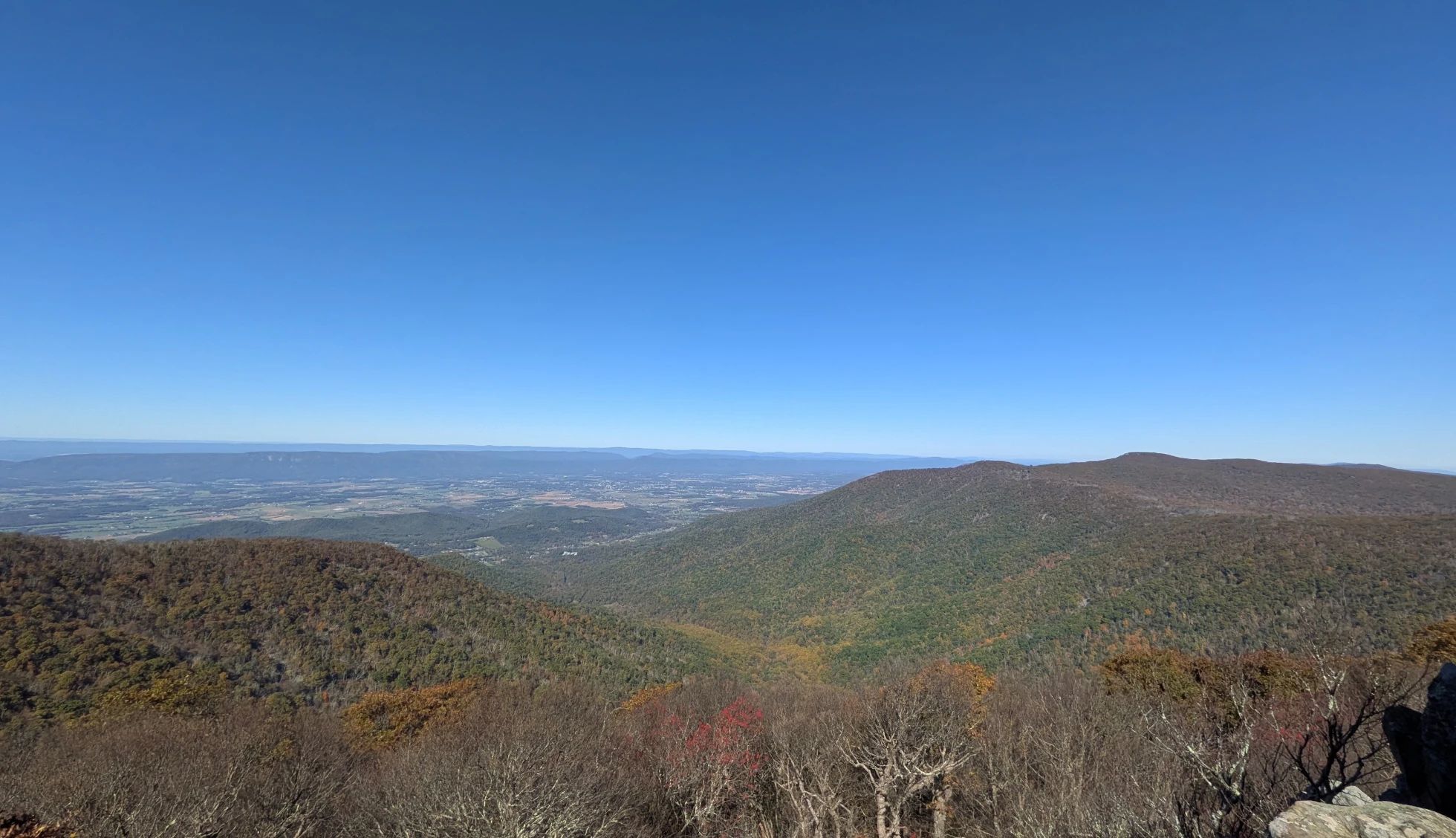 Autumn view over the valley from a ridge in Shenandoah National Park